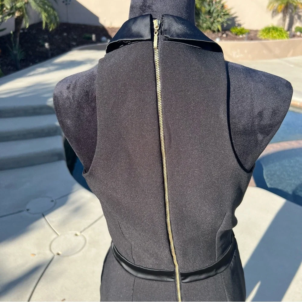 XOXO Black Tuxedo Jumpsuit Satin Lapel Sleeveless Evening Chic - Picture 11 of 17